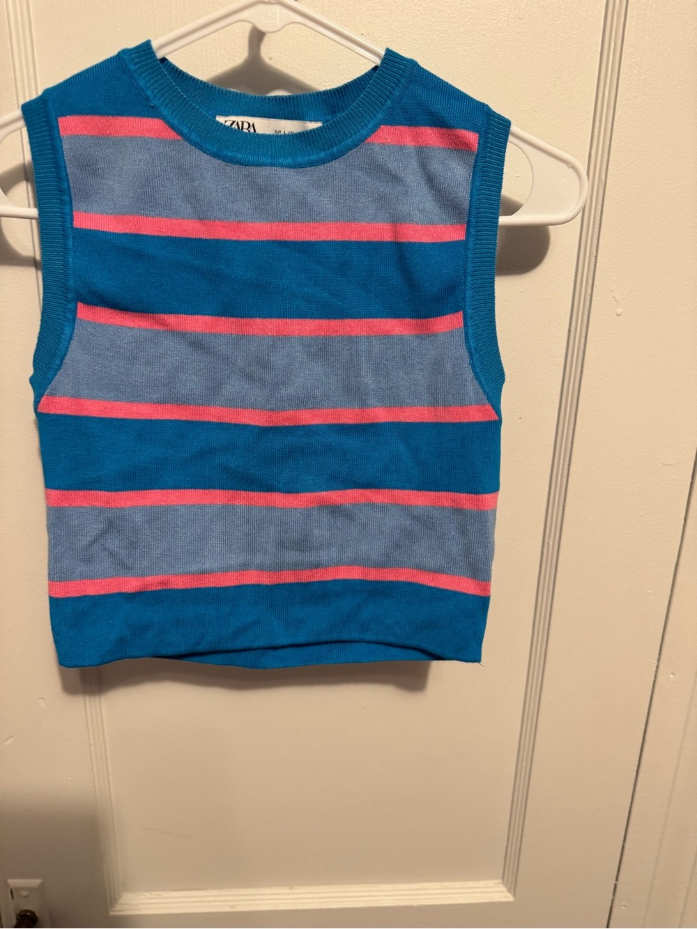 Zara Kids Turquoise & Pink Striped Sleeveless Knit Top